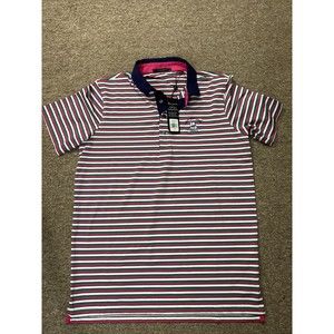 Greyson Maniwaki Polo Size M Skystone Stripe Golf Shirt NWT with MET OPEN Arcola